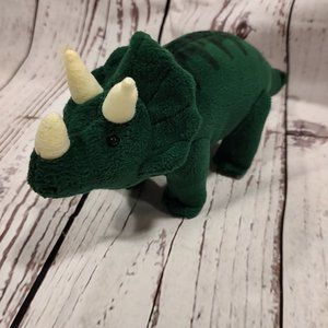 Dakin Dinosaur Triceratops Bean Bag Plush Kelly Green 11" long Toy Dino Horns